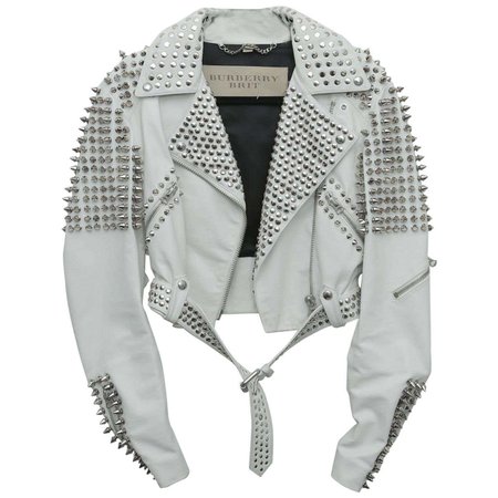 *clipped by @luci-her* Burberry White Leather Jacket with Silver Studs 2015 For Sale at 1stDibs