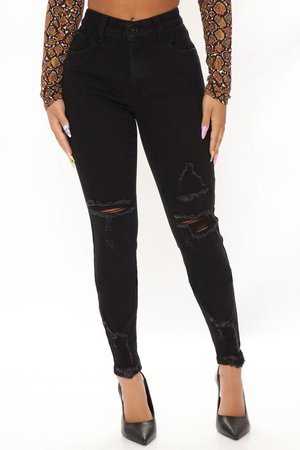 Ladies Night Distressed Stretch Skinny Jeans - Black, Jeans | Fashion Nova