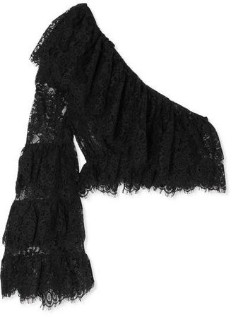 Dundas - Cropped One-shoulder Lace Top - Black