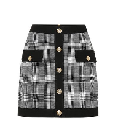 Checked stretch cotton skirt