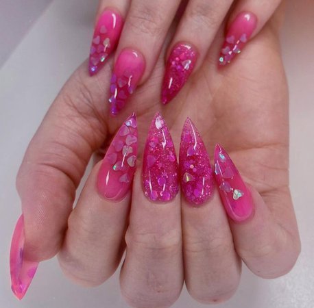 pink heart stiletto nails