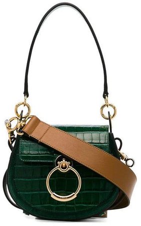 green Tess small crocodile-embossed leather shoulder bag