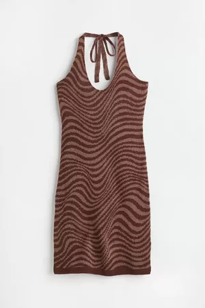 Knit Halterneck Dress - Brown/patterned - Ladies | H&M US