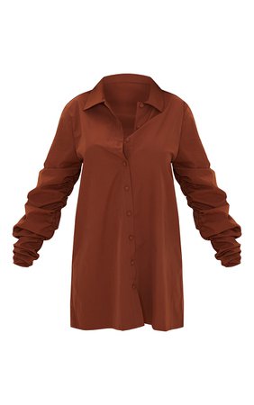 Chocolate Ruched Sleeve Oversized Shirt Dress | PrettyLittleThing USA