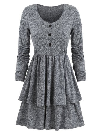 [37% OFF] Half Button Heathered Layered Mini Dress | Rosegal