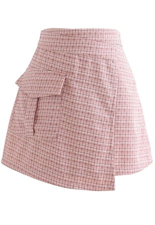 Check Print Fringed Mini Skirt in Pink - Retro, Indie and Unique Fashion