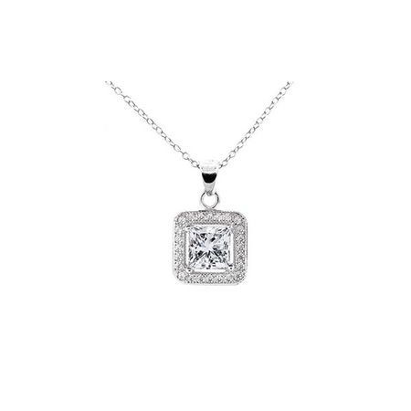 Cate & Chloe Ivy 18k White Gold Plated Princess Cut Halo Pendant Necklace - Silver Halo Necklace w/Solitaire Square Cut Cubic Zirconia Diamond- Wedding Anniversary Jewelry - MSRP - $150 - Walmart.com
