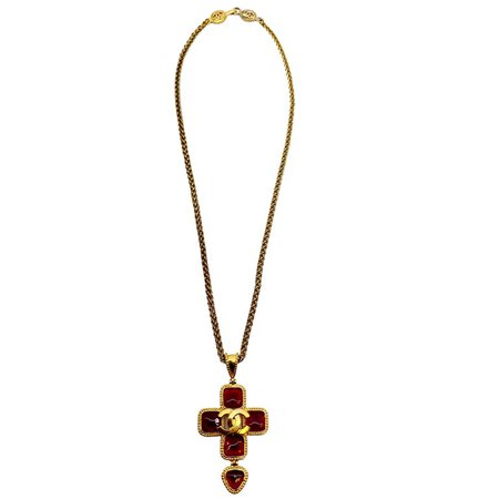Chanel Red and Gold 1996 Long Cross Necklace | Luxury Garage Sale