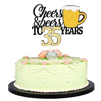 LVEUD Happy Birthday Cake Topper Let we Cheers Cheer 35 Years Happy Birthday -Wedding,Anniversary,Birthday Party Decorations (35th): Toys & Games