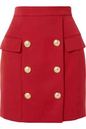 Balmain | Button-embellished wool-piqué mini skirt | NET-A-PORTER.COM