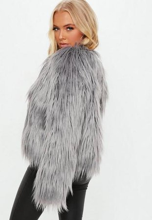Grey Shaggy Faux Fur Coat, Grey from Missguided on 21 Buttons