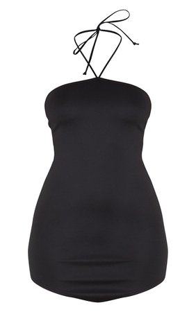 Black Halterneck Pointed Hem Bodycon Dress | PrettyLittleThing USA
