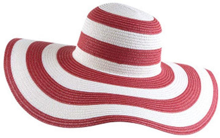 Floppy Wide Brim Straw Hat Women Summer Beach Cap Sun Hat (Red and White Striped)