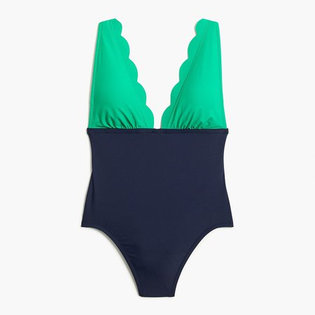 Colorblock scalloped one-piece swimsuit