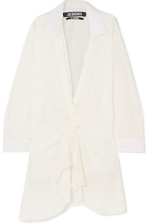 Jacquemus | Alassio draped embroidered cotton-blend mini dress | NET-A-PORTER.COM