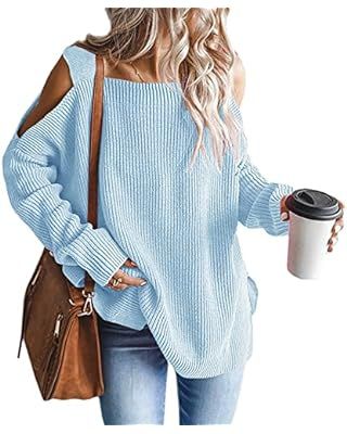 Womens Off Shoulder Boat Neck Sweater Dress Long Batwing Sleeve Loose Oversized Colored Long Sleeve Knitted Wool Dress at Amazon Women’s Clothing store