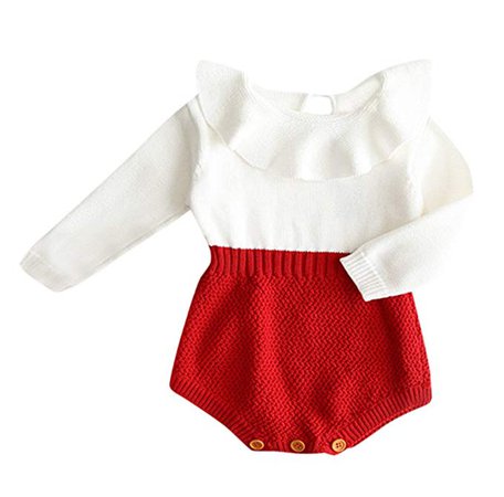 Amazon.com: Eiffel Direct Baby Girls Sweet Knitted Fleece Romper Long Sleeve Ruffle Jumpsuit Sweater Dress: Gateway