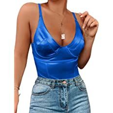 Dlsave Sexy Neon Corset Top for Women Deep V Neck Satin Bodysuit Going Out Tank Tops at Amazon Women’s Clothing store