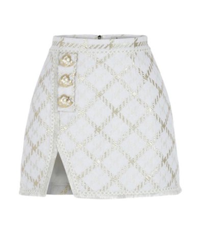 white and gold mini skirt