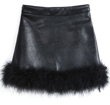 black leather skirt with fur