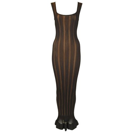 Vintage Alaia Black Knit Jacquard Gown with Nude Slip - Size S For Sale at 1stdibs