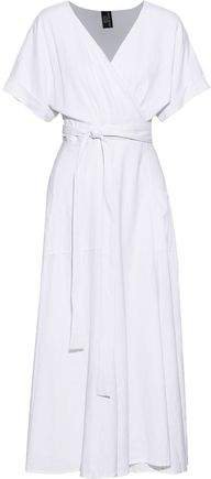 Linen-blend Midi Wrap Dress