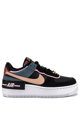 Nike AF1 Shadow RTL Sneaker in Black, Metallic Red Bronze, Light Arctic Pink, Claystone Red, Ozone Blue & White | REVOLVE