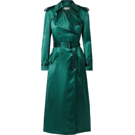 teal satin trench coat