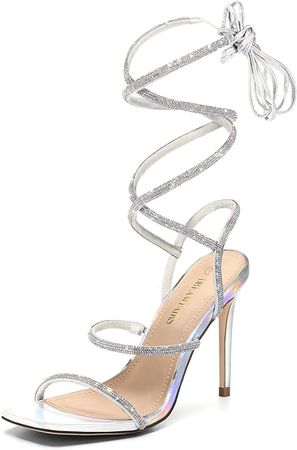 Amazon.com | DREAM PAIRS Silver High Heels Stilletos Heels for Women Strappy Gladiator Sexy Square Toe Heels Open Toe Heels Dressy Pumps Sandals Size 6 SDHS2239W | Heeled Sandals