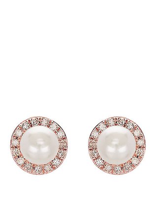 Belk & Co. 0.15 ct. t.w. Diamond and Freshwater Pearl Stud Earrings in 10k Rose Gold