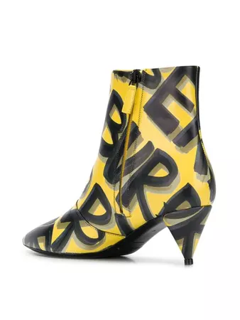 Burberry Graffiti Print Leather Ankle Boot