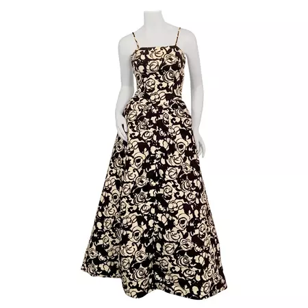 Striking Black and White Floral Print Cotton Pique Evening Gown by Will Steinman For Sale at 1stDibs | cotton evening gown