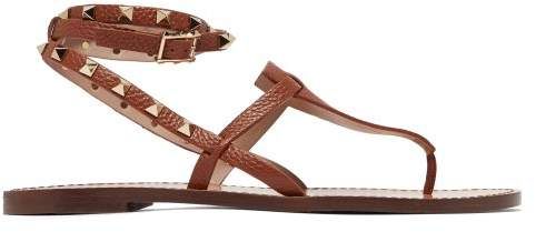 Rockstud Double Strap Leather Sandals - Womens - Tan