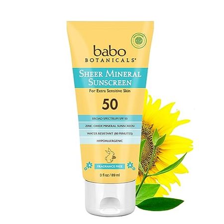 Amazon.com: Babo Botanicals Sheer Mineral Sunscreen Lotion SPF 50 with 100% Mineral Active Ingredients - for Babies, Kids or Extra Sensitive Skin - Lightweight, Water Resistant & Fragrance Free - 3 fl. oz. : Baby
