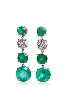 18k Yellow And White Gold Emerald, Diamond Earrings By Maria Jose Jewelry | Moda Operandi