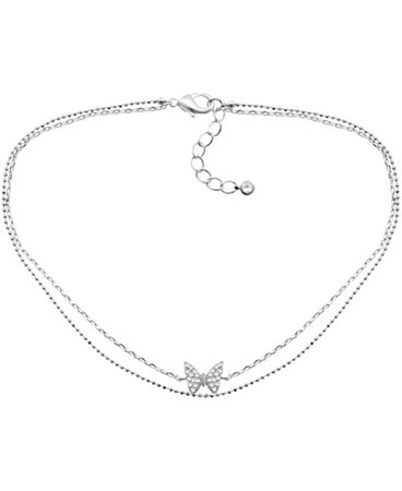 Essentials Cubic Zirconia Double Row Butterfly Charm Anklet in Fine Silver Plate & Reviews - All Fashion Jewelry - Jewelry & Watches - Macy's