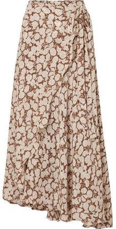 Hannah Artwear - Hazelnut Floral-print Silk Crepe De Chine Wrap Skirt - Brown