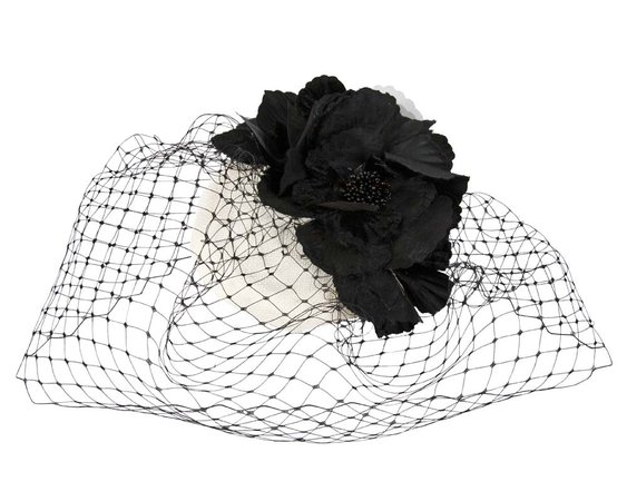 Black and white veil hat