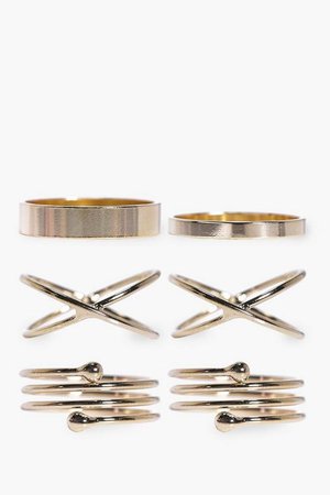 Simple Stackable Mixed 6 Ring Set | Boohoo