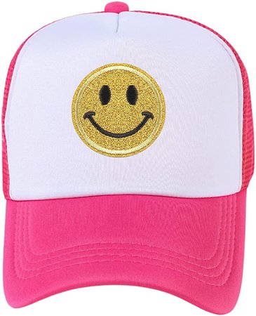 lycycse Smiley Face Hat Womens Mesh Neon Trucker Hats with Sequins Smile Patch Preppy Hat Retro Baseball Cap at Amazon Women’s Clothing store
