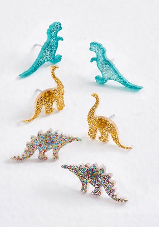 Prehistoric Glitz Dinosaur Earring Set Multi | ModCloth