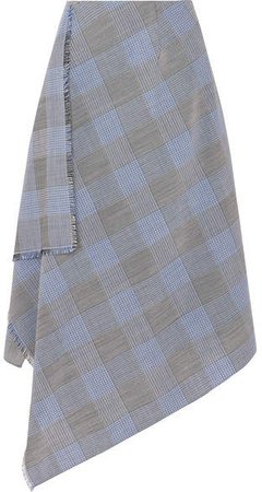 Asymmetric Checked Wool And Mohair-blend Skirt - Navy