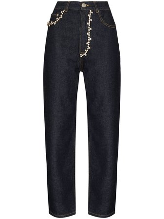 Shop AREA crystal-embellished cropped jeans with Express Delivery - FARFETCH