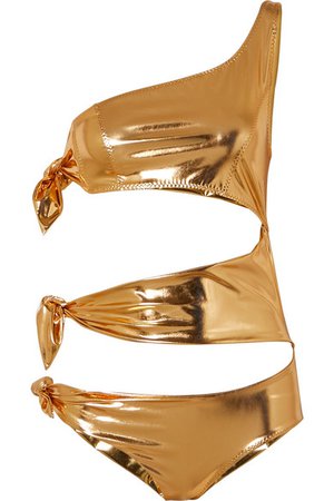 Lisa Marie Fernandez | Bianca one-shoulder cutout metallic stretch-PVC swimsuit | NET-A-PORTER.COM