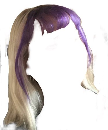 blonde hair with purple bangs