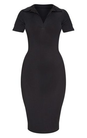 Black Ribbed Midi Polo Dress | Dresses | PrettyLittleThing