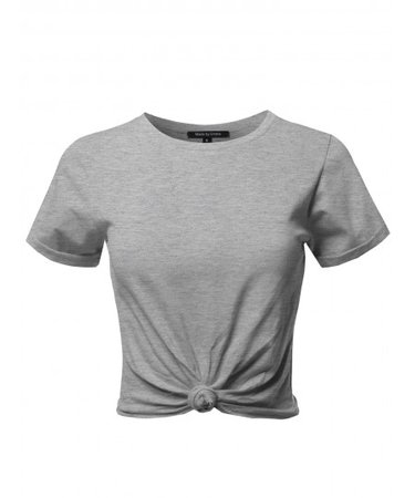 Women's Causal Solid Loose Roll Up Short Sleeve Knot Front Crop Top Tee T-Shirt - FashionOutfit.com