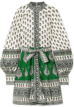 Amari Printed Linen Mini Dress - Green