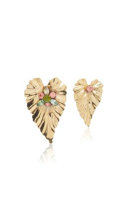 Gold Stud Leaf Earrings with Swarovski Crystal Details by Rodarte