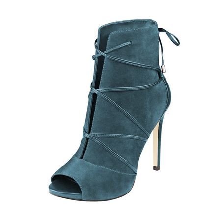 Teal Shoes Strappy Peep Toe Booties Suede Stiletto Ankle Boots for Work, Formal event | FSJ